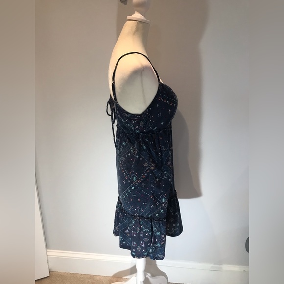 New With Tags! Women’s Sz Small SO Blue Print Sundress Casual Boho V Neck Dress - Picture 7 of 9